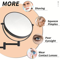 Wall Mounted Makeup Mirror 8 Inch Metal Magnifying 1X 10X Shaving Mirror