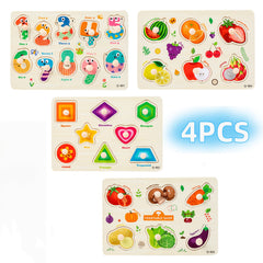 Educational Wooden Puzzle Set 4pcs Learning Toy Alphabet Numbers Animals Fruits