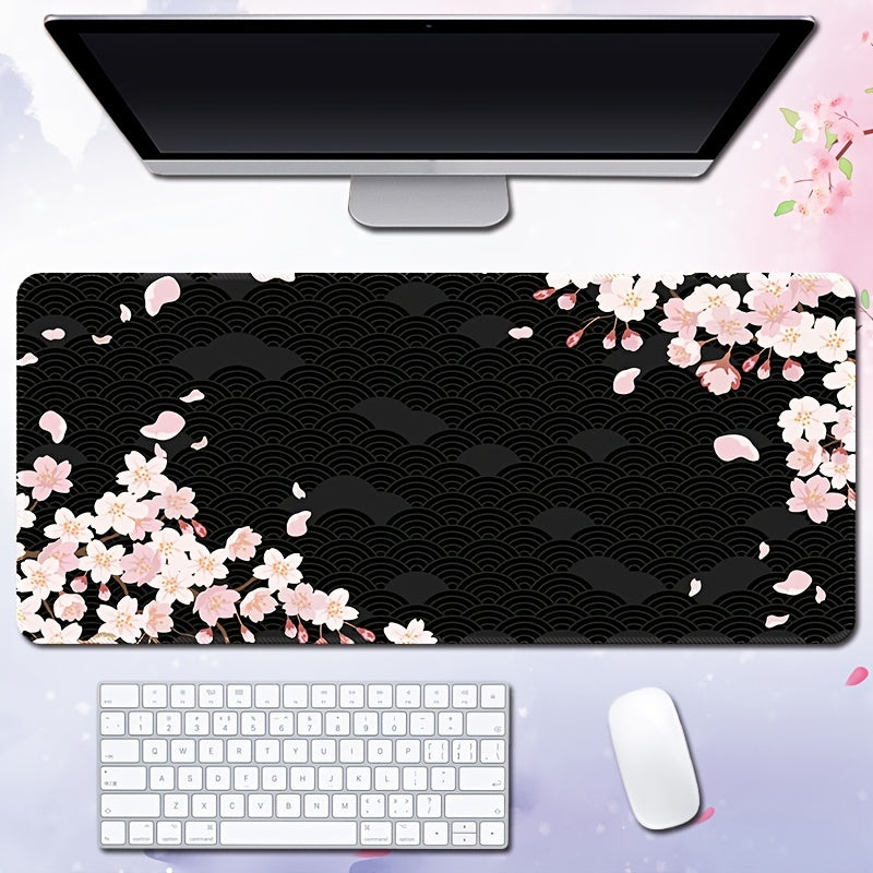 Cherry Blossoms Mouse Pad Thick Rubber Edged Keyboard Desk Pad