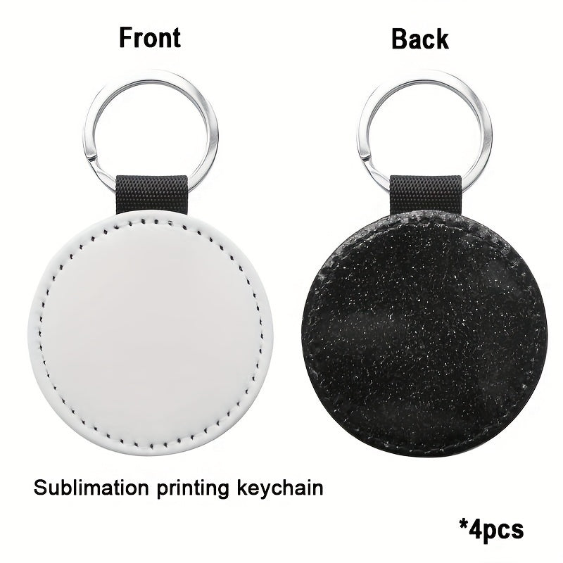 10pcs PU Glitter Sublimation Keychain Round Heat Transfer Key Chain