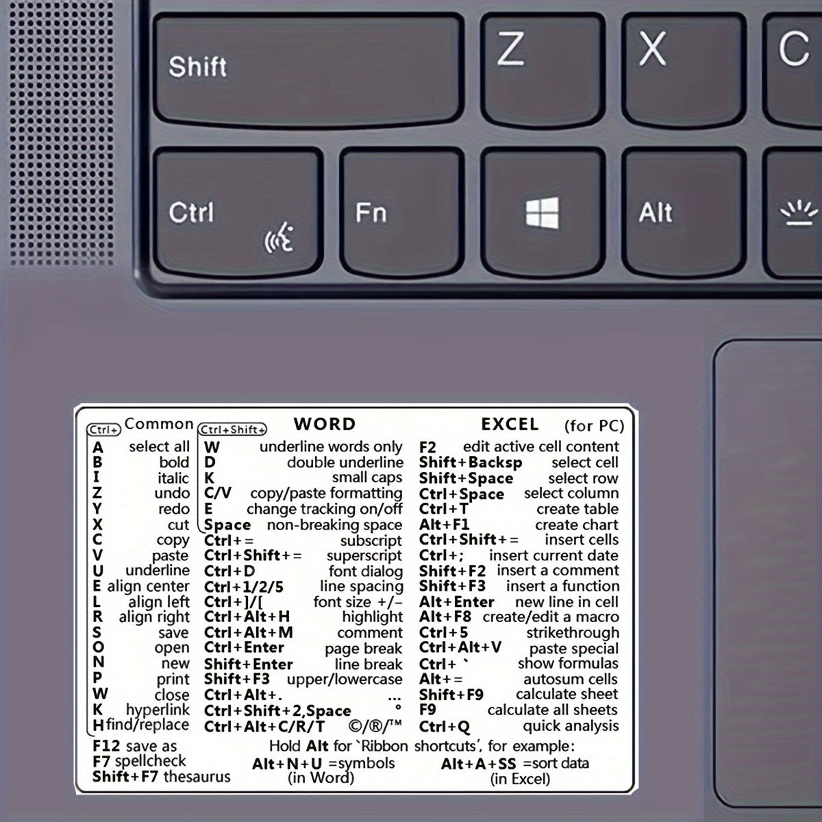 5PCS Laptop Reference Keyboard and Excel Shortcut Label Sticker