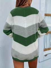 Striped Pattern Crew Neck Pullover Sweater for Women
