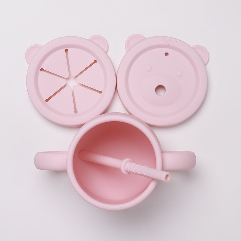 Kids Silicone Training Cup with 2 Lids & Straw