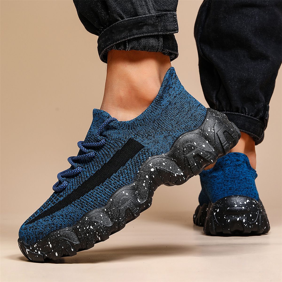Men's Breathable Anti-skid Lace Up Running Sneakers Sock Shoes