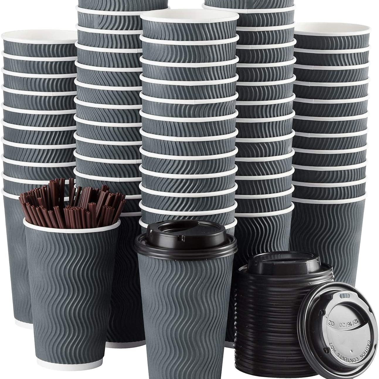 90 Pcs 16oz Disposable Ripple Wall Cups To Go Coffee Paper Cup