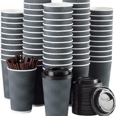 90 Pcs 16oz Disposable Ripple Wall Cups To Go Coffee Paper Cup