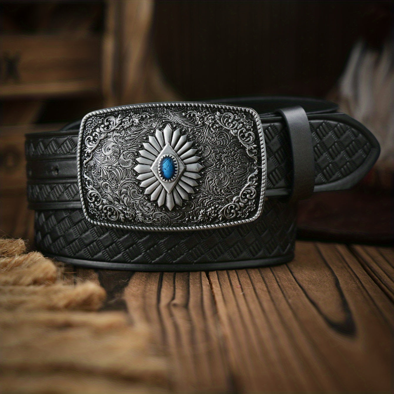 Vintage Sapphire Pattern Buckle Belt for Men