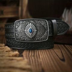 Vintage Sapphire Pattern Buckle Belt for Men