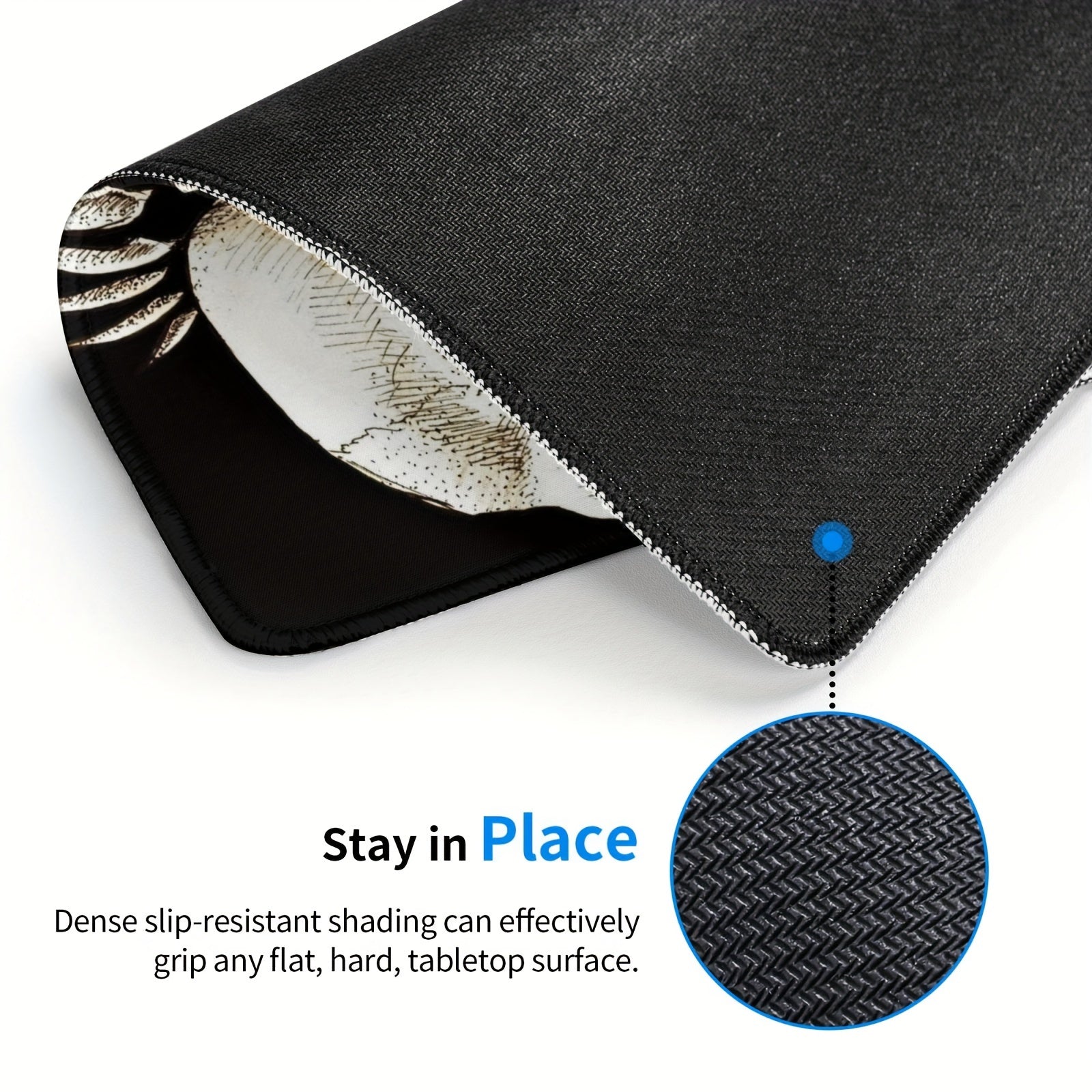 Skull Fish Pattern Mouse Pad 24x20cm for Games Home Office Non-slip Rubber