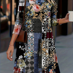 Boho Patchwork Print Long Sleeve Mini Dress
