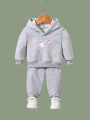 Kid's 2pcs Hearts Print Hoodie & Pants Set Girl's Sporty Clothes