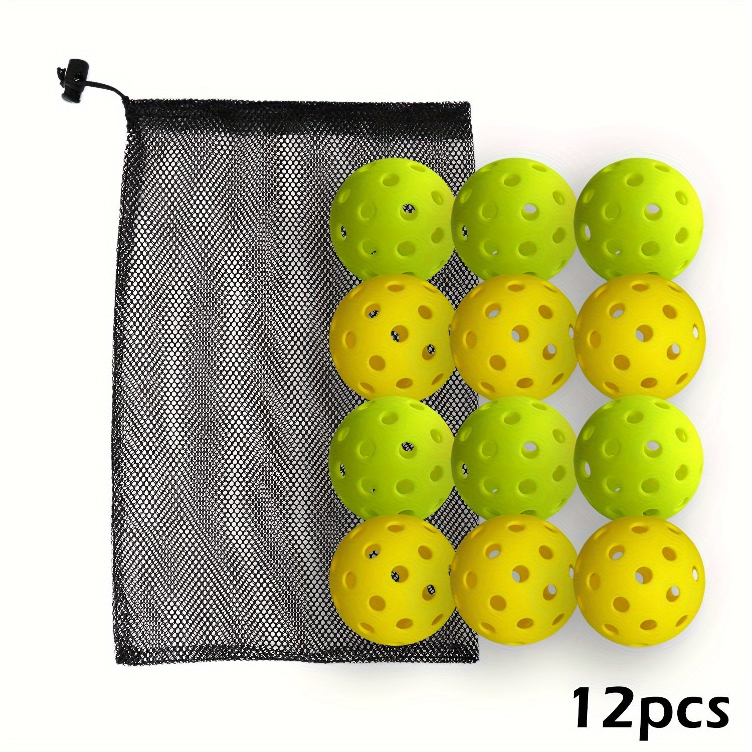 Professional High Elasticity Pickleball 12pcs with 40 Holes & Mesh Bag