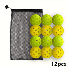 Professional High Elasticity Pickleball 12pcs with 40 Holes & Mesh Bag