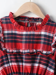Girls Red Plaid Pleated Dress for Christmas