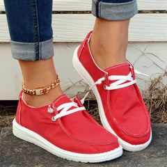 Women's Red Canvas Lace Up Casual Shoes Lightweight Flat Shoes