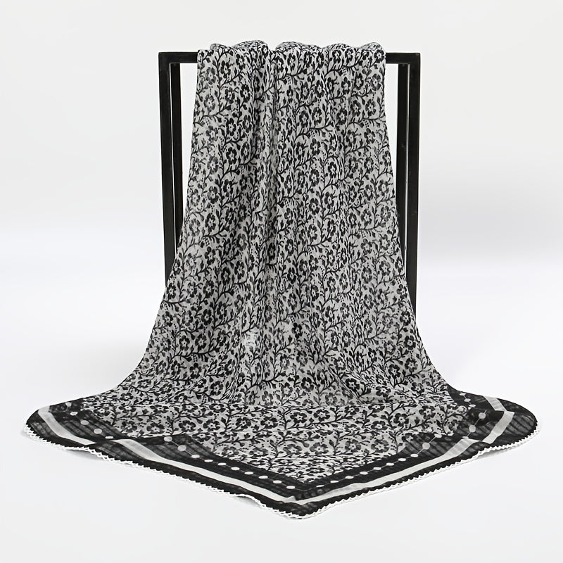 Vintage Floral Print Square Scarf Classic Windproof Head Wrap