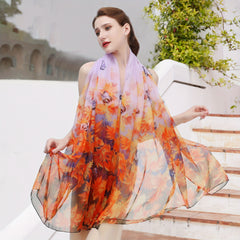 Tropical Floral Printed Silk Scarf Wrap Head Wrap Gift for Mother