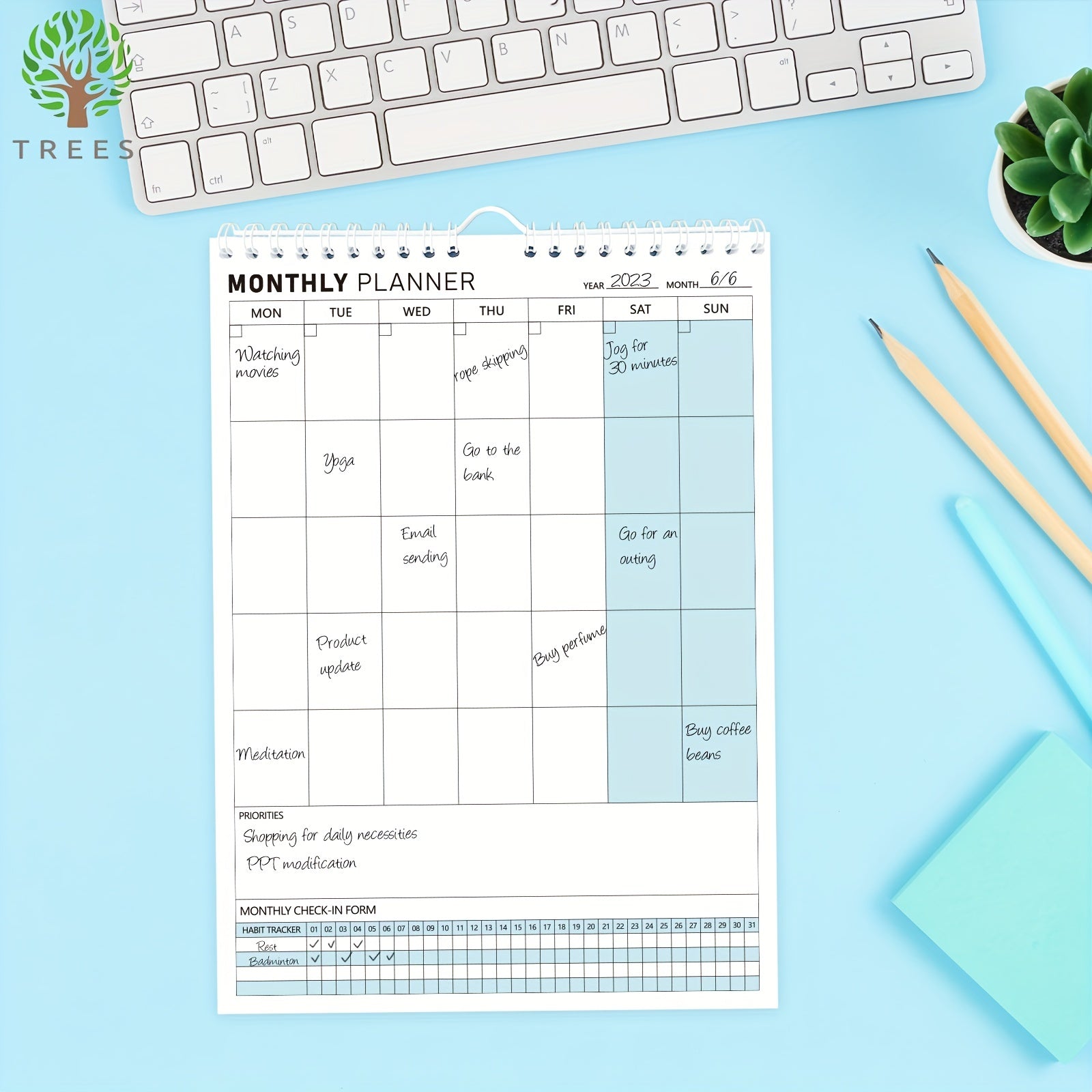 Trees Wall Calendar Planner Undated Spiral Note Pad For Home Office School
