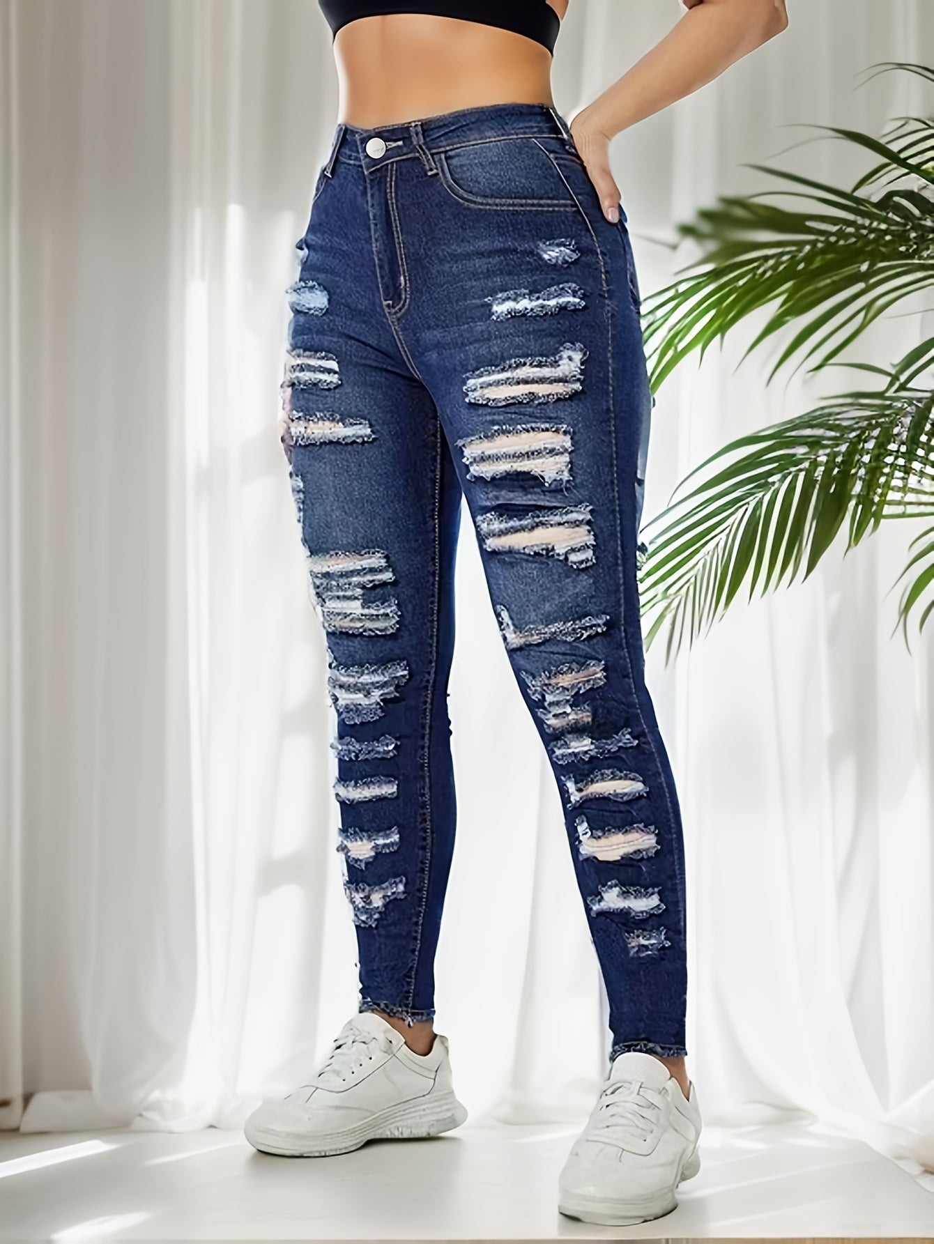 Sexy Jeans Women's Plus Ripped Skinny Jeans