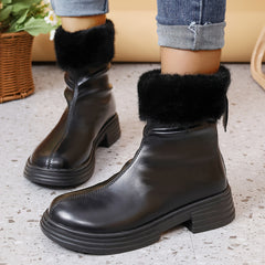 Women's Snow Boots with Plush Lining, Zip Back Soft Faux Leather
