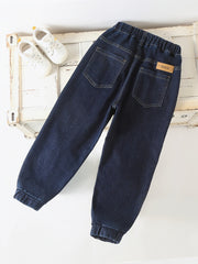 Boys Elastic Waist Denim Long Pants With Pocket