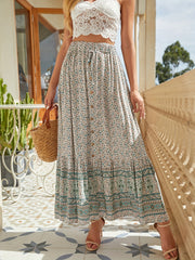 Floral Print Drawstring Skirt Boho Skirt For Spring & Summer