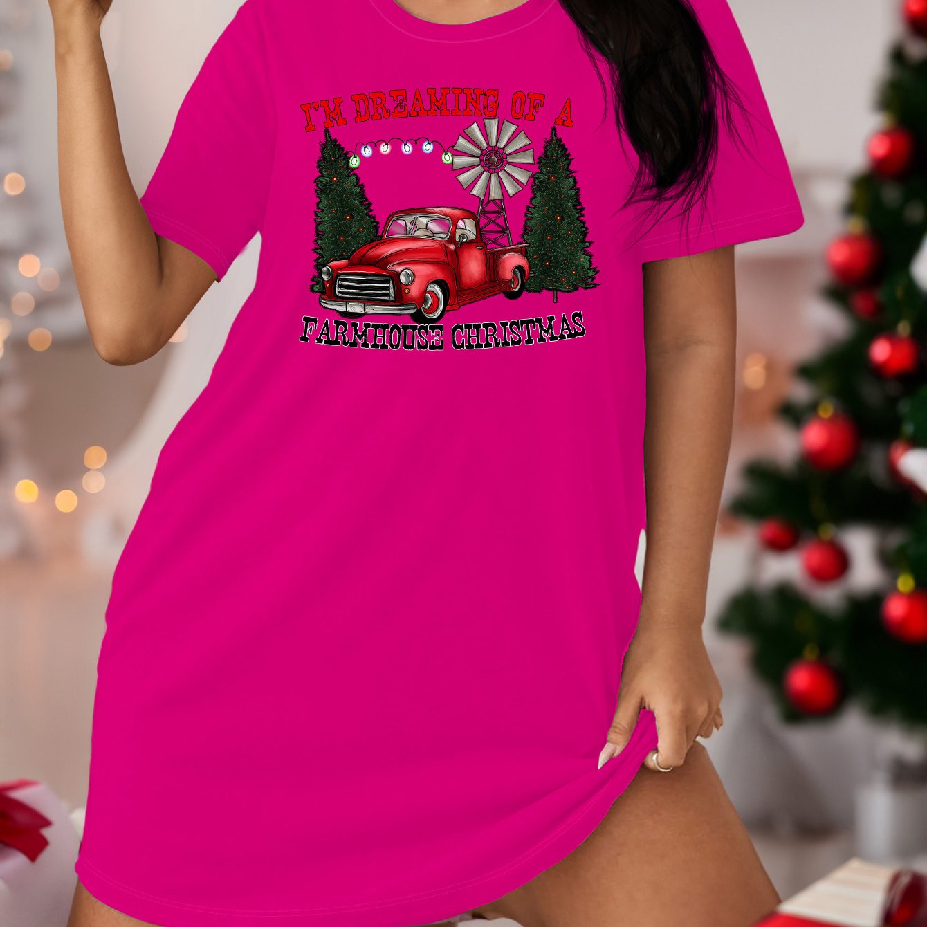 Plus Size Casual Christmas Loungewear Tee Sleep Dress