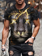 Men's 3D Lion Print T-shirt Crew Neck Tee