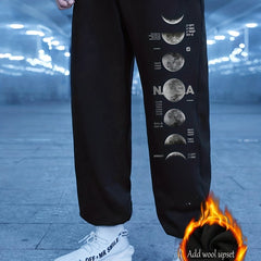 Moon Phase Pattern Casual Graphic Drawstring Joggers Sweatpants
