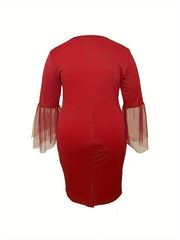 Mesh Sleeve Round Neck Formal Dress