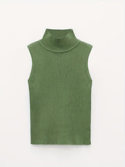 Skinny Ribbed Tank Top High Neck Sleeveless Solid Top