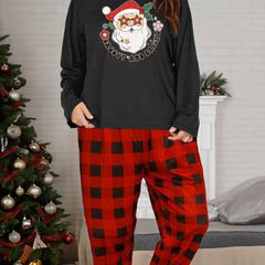 Santa Print Tee & Plaid Pants Pajamas Set