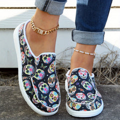 Skull Pattern Slip On Casual Flat Walking Shoes