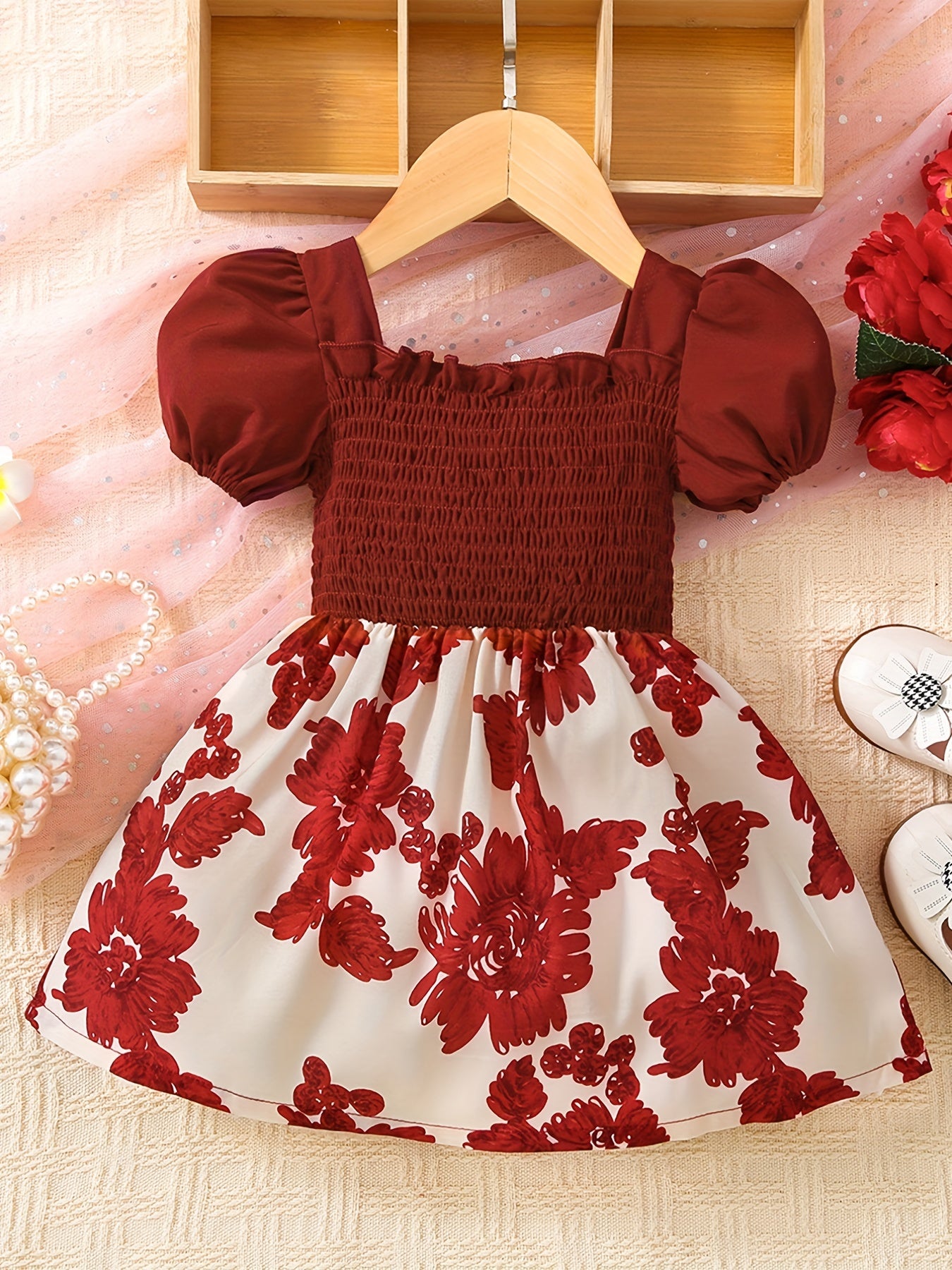 Baby Girls Floral Print Puff Sleeve Dress