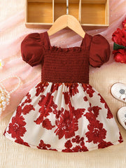 Baby Girls Floral Print Puff Sleeve Dress