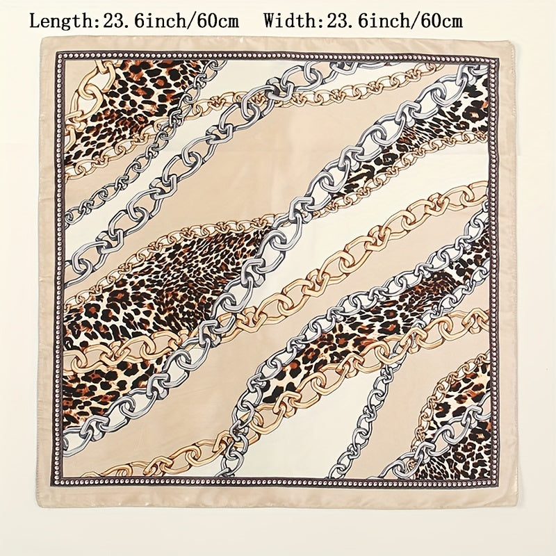 Leopard Chain Print Square Scarf Neckerchief Hair Accessory for Women