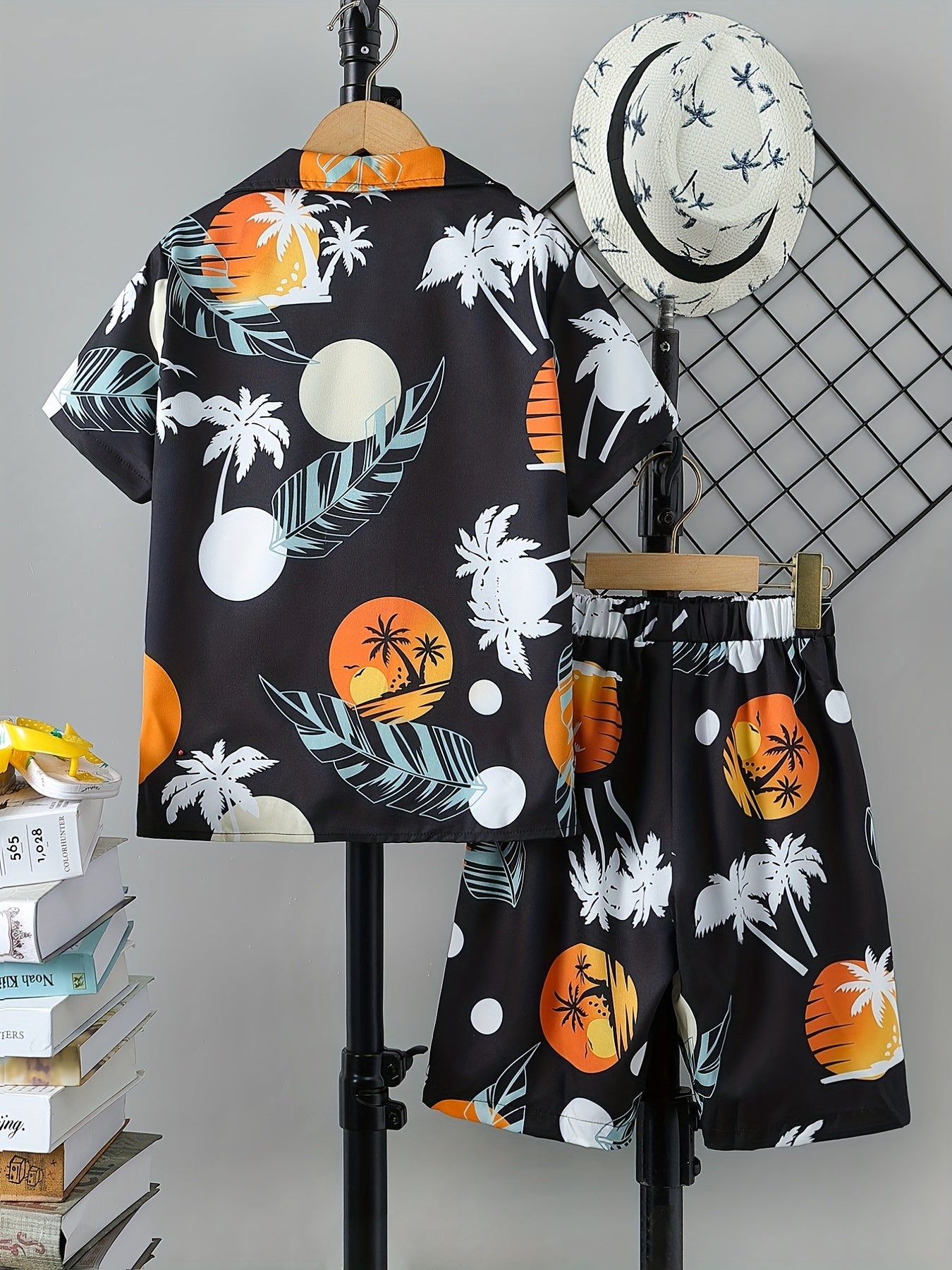 Boys Hawaiian Shirt & Shorts Set Tropical Plant Print Beach Wear Kids Summer