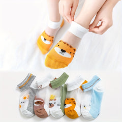 5 Pairs Kids Cartoon Animal Print Low Cut Ankle Socks