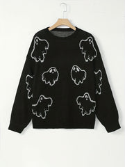 Women's Plus Ghost Pattern Halloween Sweater Long Sleeve Pullover