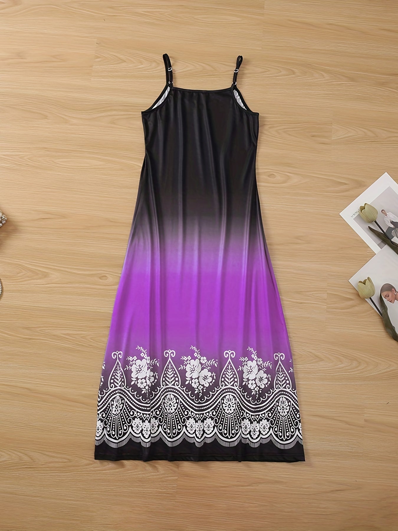 Plus Floral & Ombre Print V-Neck Maxi Cami Dress