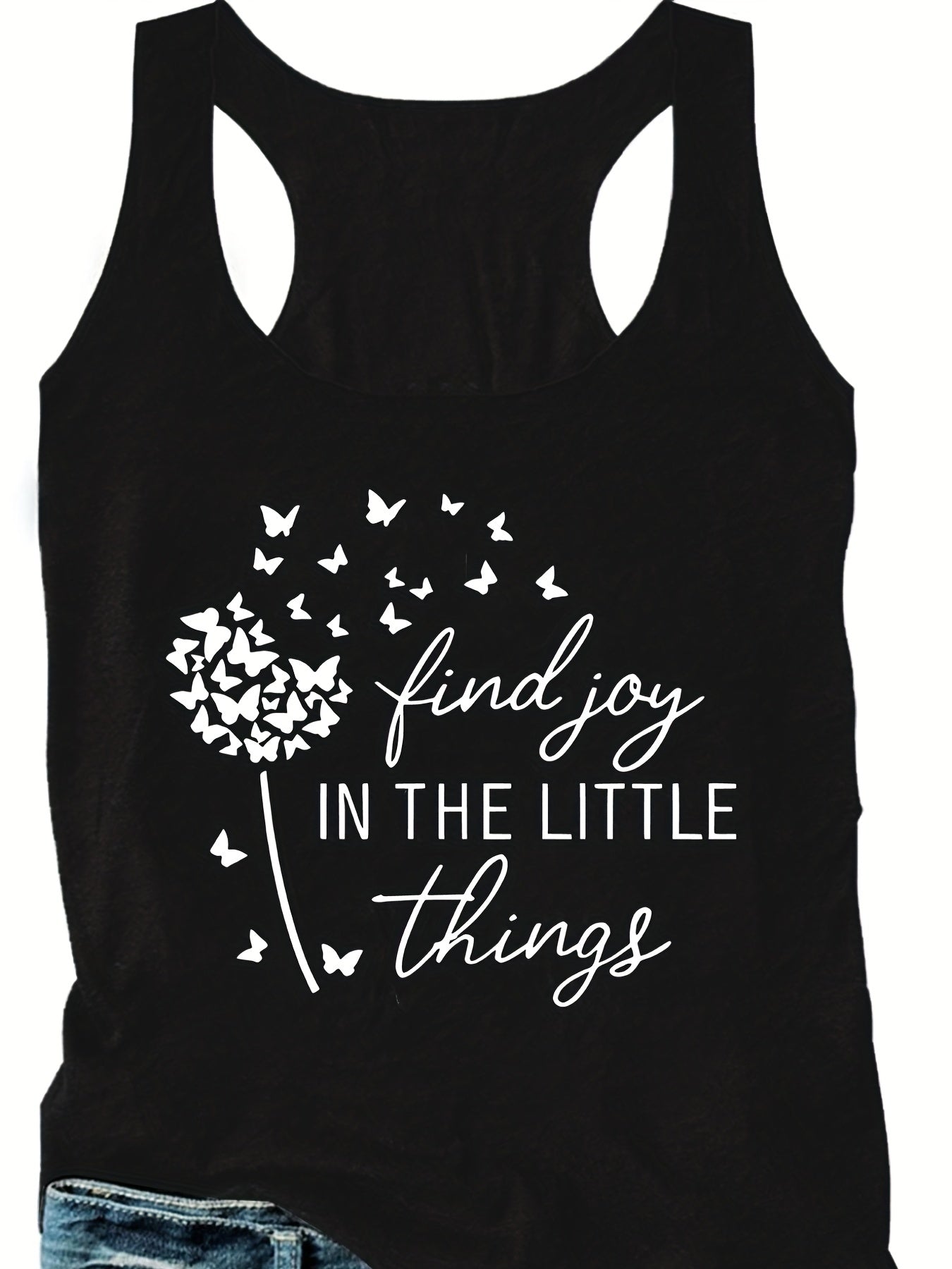 Dandelion & Slogan Print Stretch Tank Top