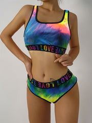 Tie Dye Print Bra Panties Set Women's Lingerie