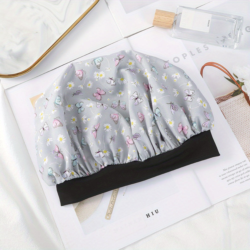 Butterfly Print Satin Bonnet Solid Night Cap Soft Hair Bonnet