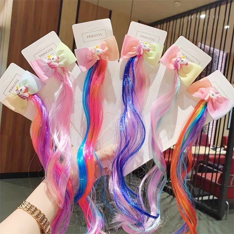 Girls Colorful Wig Hair Bow Clips Unicorn Party Dress Up