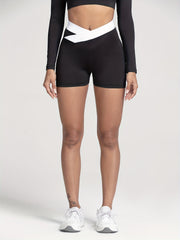 Women's Contrast Cross Waist Sports Shorts - Comfortable Activewear