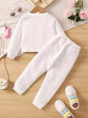 Girl's Unicorn Print Waffle Outfit Set for Spring Fall