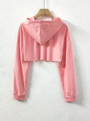Sporty Hooded Crop Sweatshirt with Cut Out Detail