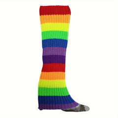 Women's Fluorescent Woolen Leg Warmers Splicing Rainbow Knitted Foot Covers