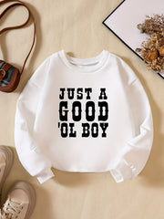 Boys Letter Print Casual Pullover Sweatshirt Long Sleeve Crew Neck Tops