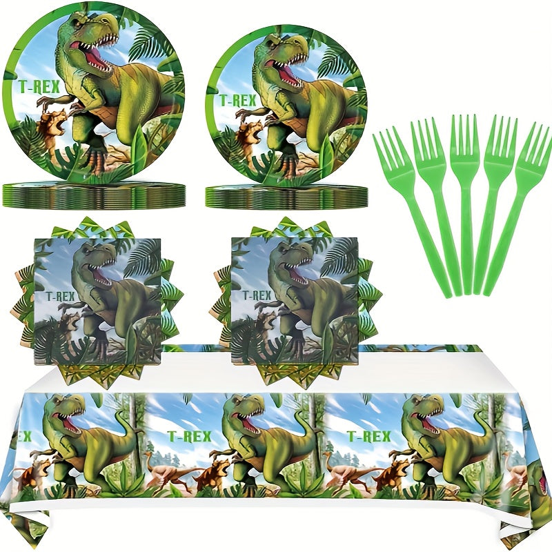 51pcs Dinosaur Birthday Party Supplies Dino Plates Napkins Tablecloth Forks